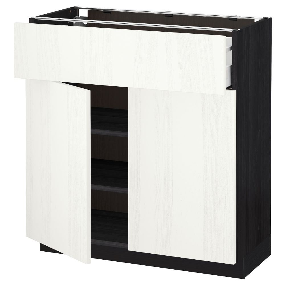 Напольный шкаф + ящик, 2 дверцы МЕТОД / МАКСИМЕРА, черный, Росдаль белый - схема-чертеж с размерами