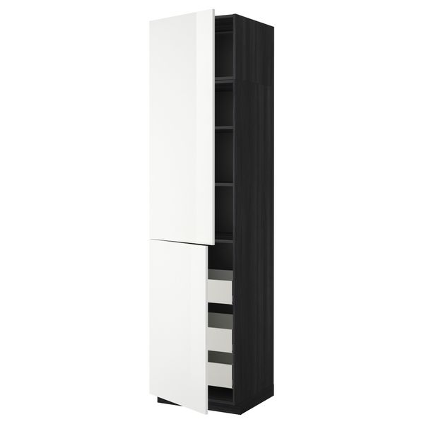Высокий шкаф + полки, 3 ящика, 2 дверцы МЕТОД / МАКСИМЕРА, черный, Рингульт белый - фото 1