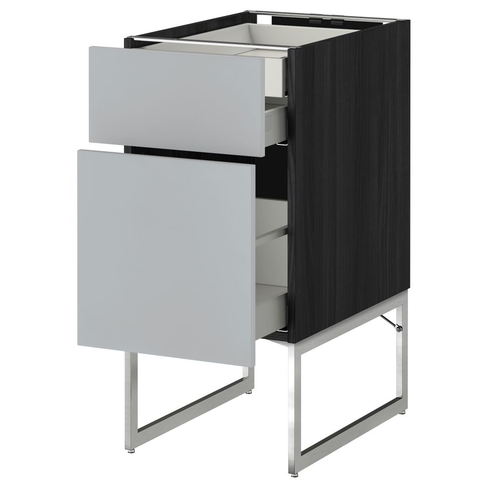 Напольный шкаф 2 фронтальных панели, 2 нижних,1 встроенный ящик МЕТОД / МАКСИМЕРА, черный, Веддинге серый - схема-чертеж с размерами
