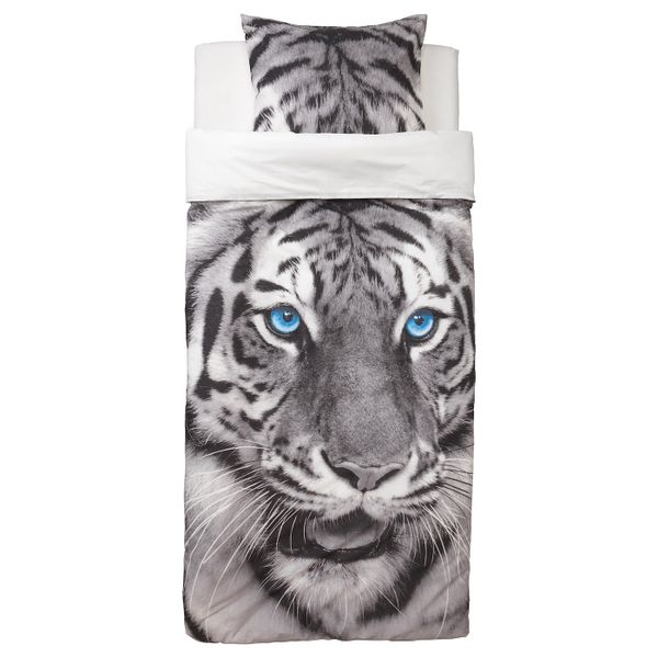 Пододеяльник и 1 наволочка, тигр/серый 150x200/50x70 см IKEA URSKOG УРСКОГ 203.938.55 - фото 2