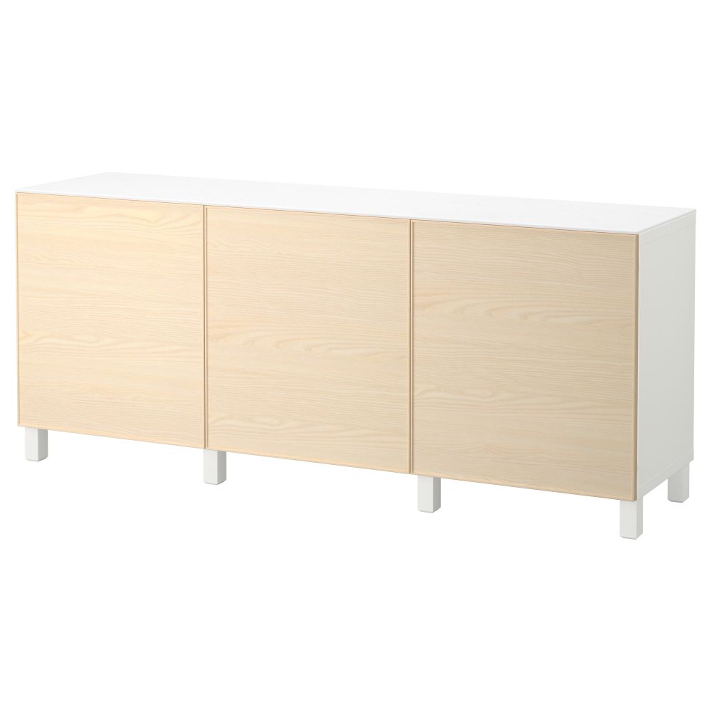 Комбинация для хранения с дверцами БЕСТО, белый, Инвикен ясеневый шпон (180x42x74 см) - фото 1