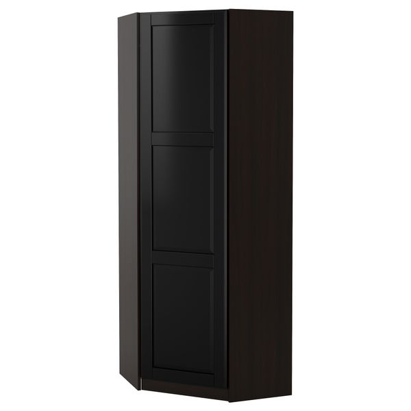 Гардероб угловой ПАКС, черно-коричневый, Ундредаль черный - фото 1