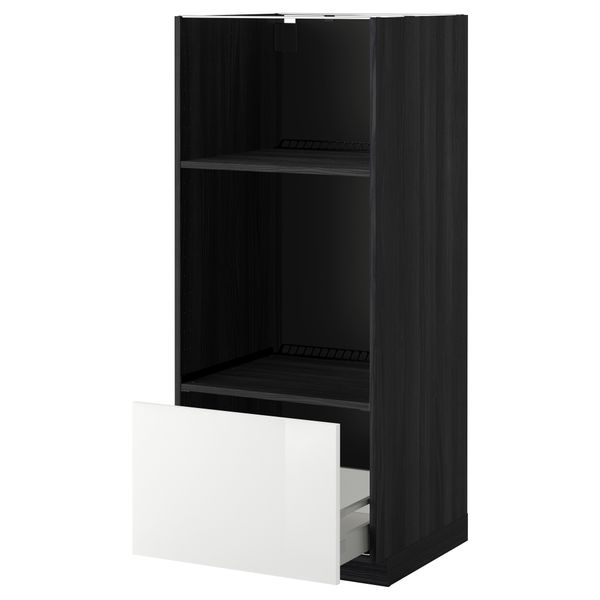 Высокий шкаф с ящиком для духовки/СВЧ МЕТОД / МАКСИМЕРА, черный, Рингульт белый (60x60x140 см) - схема-чертеж с размерами