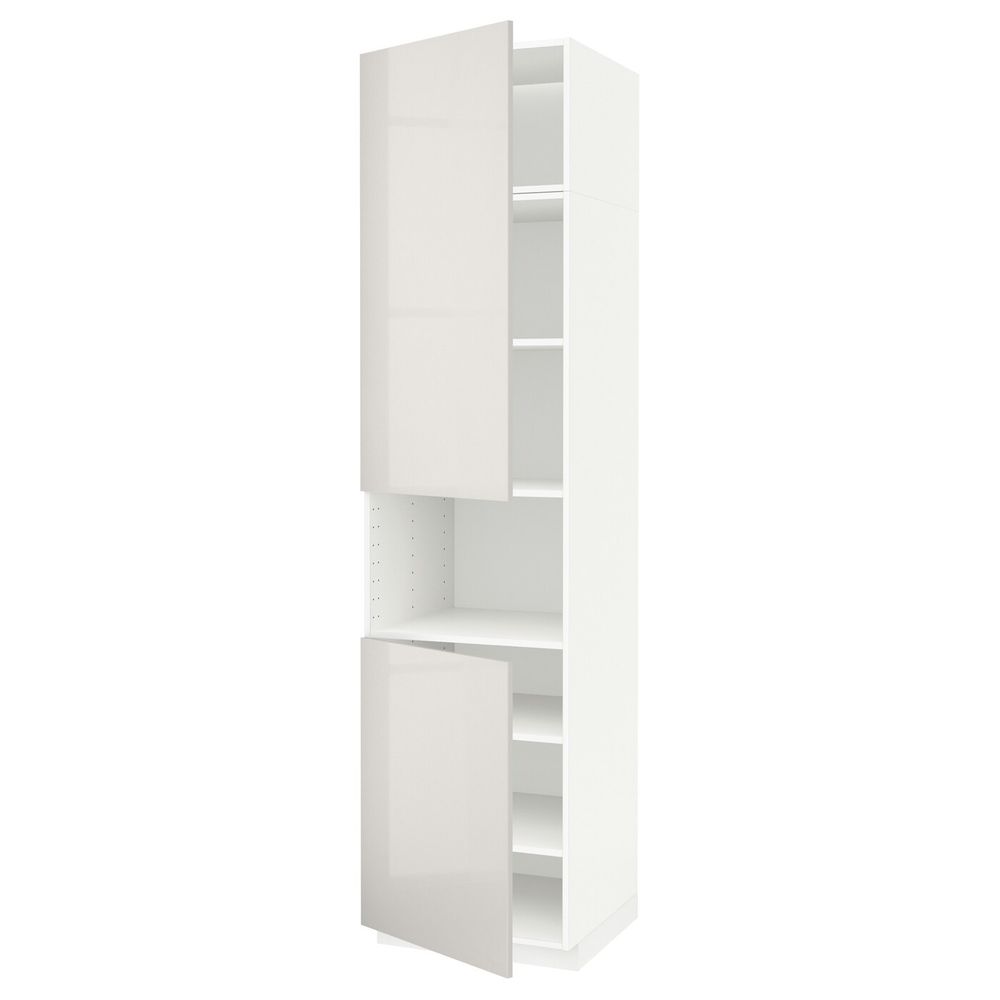 Высокий шкаф для/СВЧ, 2 дверцы/полки, белый/Рингульт светло-серый 60x60x240 см IKEA METOD МЕТОД 092.334.20 - схема-чертеж с размерами