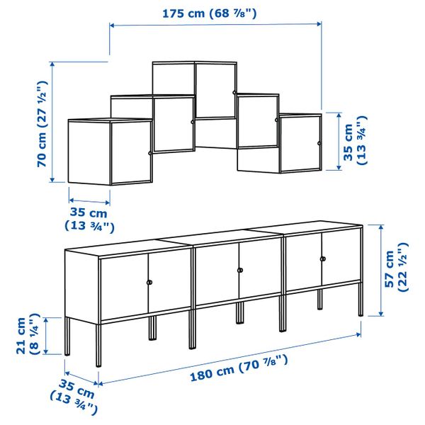 Комбинация для хранения, серый темно-зеленый/оранжевый 180x163 см IKEA ЛИКСГУЛЬТ 492.489.24 - схема-чертеж с размерами