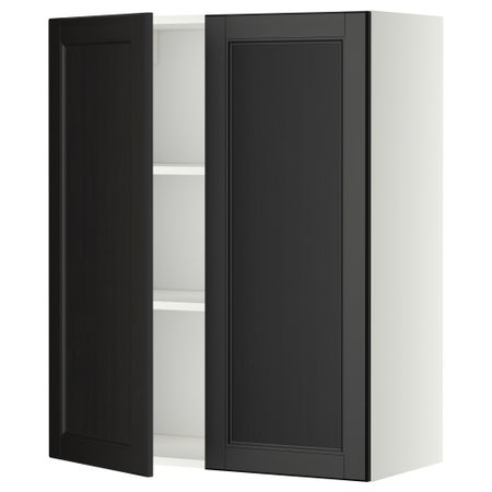 Навесной шкаф с полками, 2 дверцы МЕТОД, белый, Лаксарби черно-коричневый