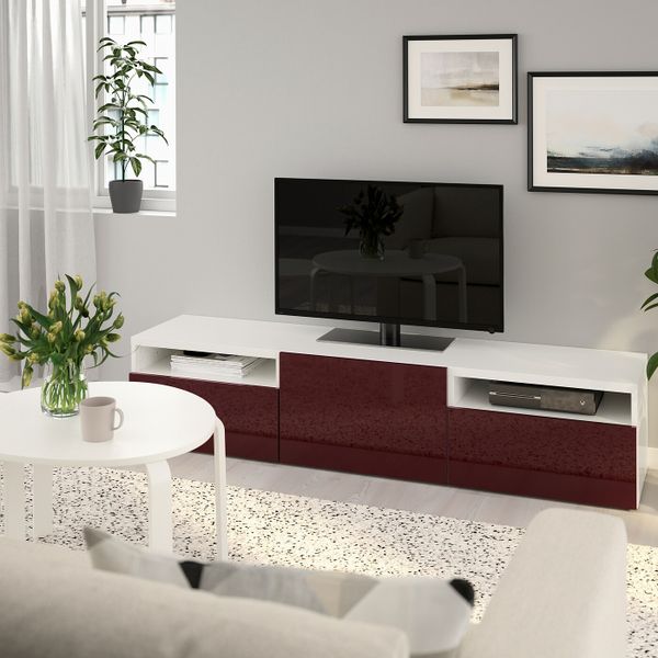 Тумба под ТВ, белый Сельсвикен, глянцевый темный красно-коричневый, 180x42x39 см IKEA БЕСТО 792.985.97 - фото 2