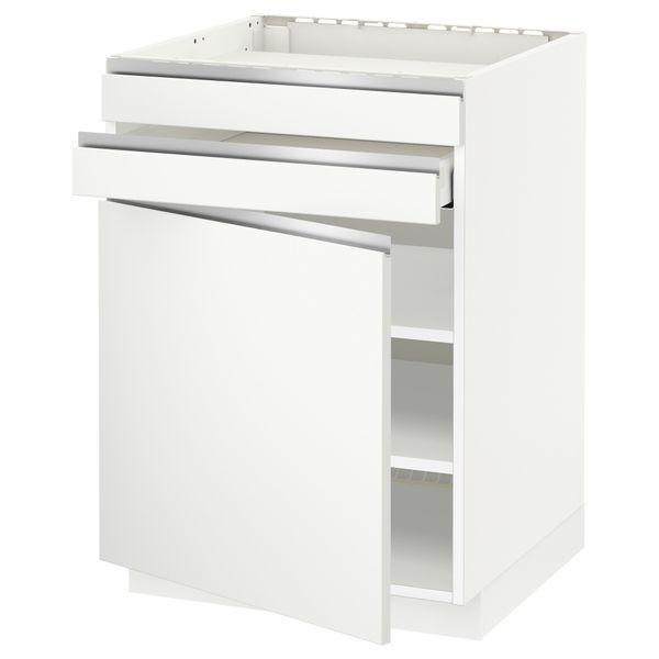 Напольный шкаф для варочной панели, доводчик, 2 фасада, 1 ящик МЕТОД / МАКСИМЕРА, белый, Нодста белый (60x60 см) - схема-чертеж с размерами