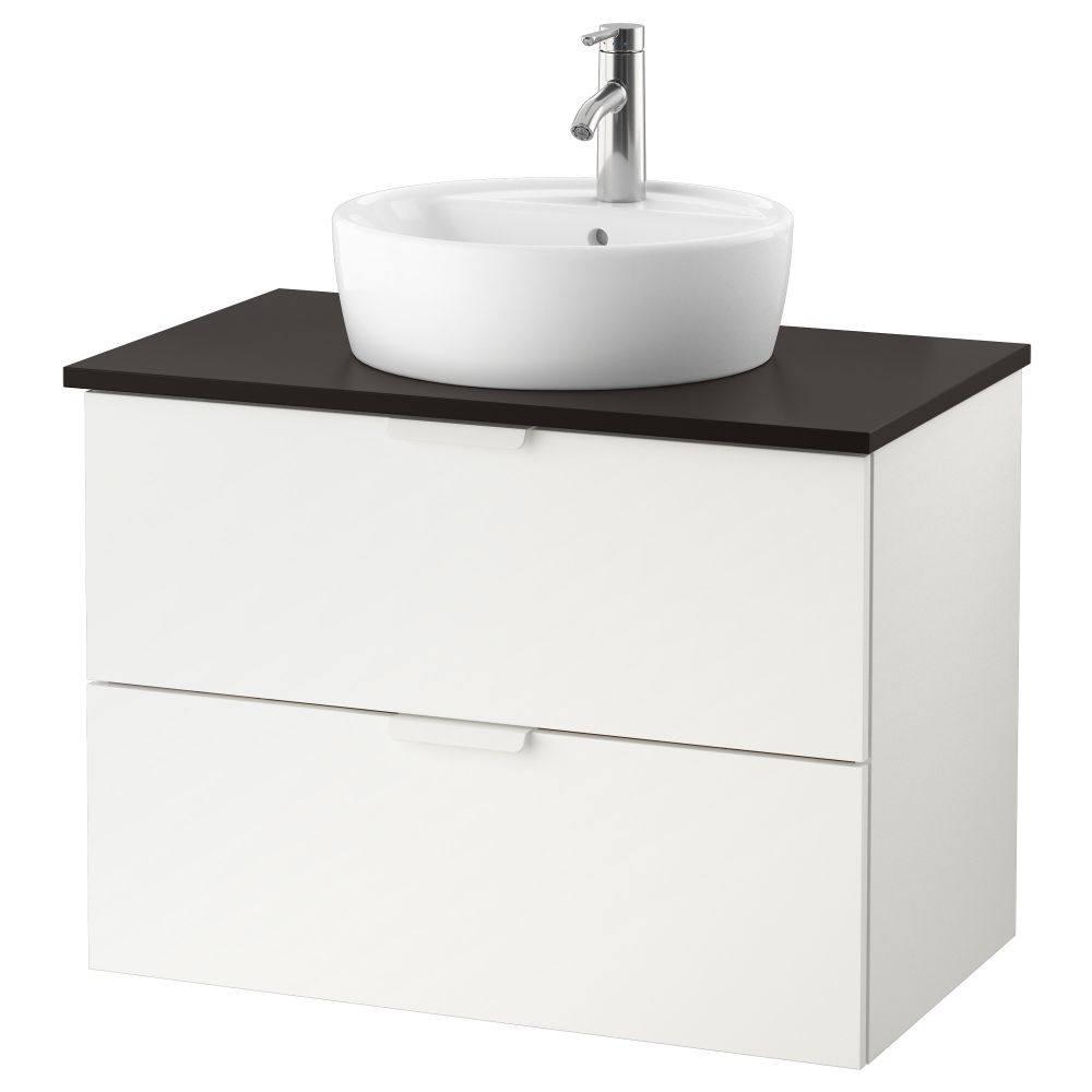 Шкаф под раковину/столешница 45/раковина ГОДМОРГОН/ТОЛКЕН / ТОРНВИКЕН, белый, антрацит (82x49x74 см) - фото 1