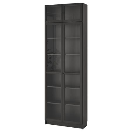 Стеллаж, черно-коричневый 80x30x237 см IKEA BILLY БИЛЛИ / OXBERG ОКСБЕРГ 092.440.08