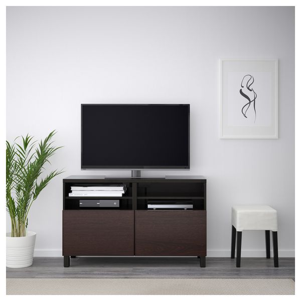 Тумба под ТВ, с дверцами БЕСТО, черно-коричневый, Инвикен черно-коричневый (120x40x74 см) - фото 2