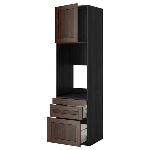 Высокий шкаф для двойной духовки, 3 ящика, дверца МЕТОД / МАКСИМЕРА, черный, Эдсерум коричневый - схема-чертеж с размерами