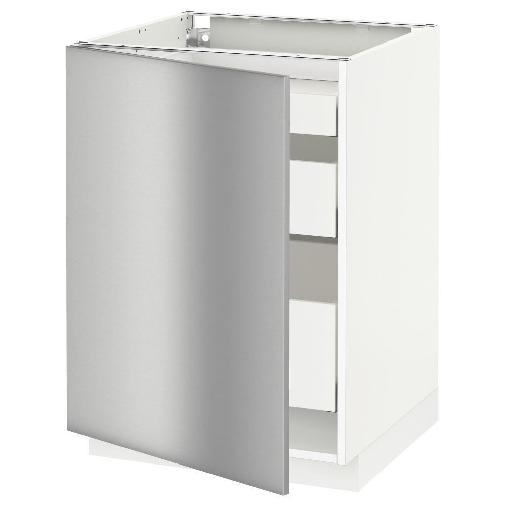 Напольный шкаф с 1 дверцей, 3 ящика МЕТОД / МАКСИМЕРА, белый, Гревста нержавеющ сталь - схема-чертеж с размерами