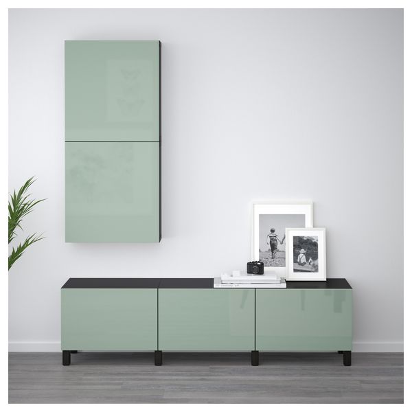 Комбинация для хранения с ящиками БЕСТО, черно-коричневый, Сельсвикен глянцевый/серо-зеленый светлый (180x40x48 см) - фото 2