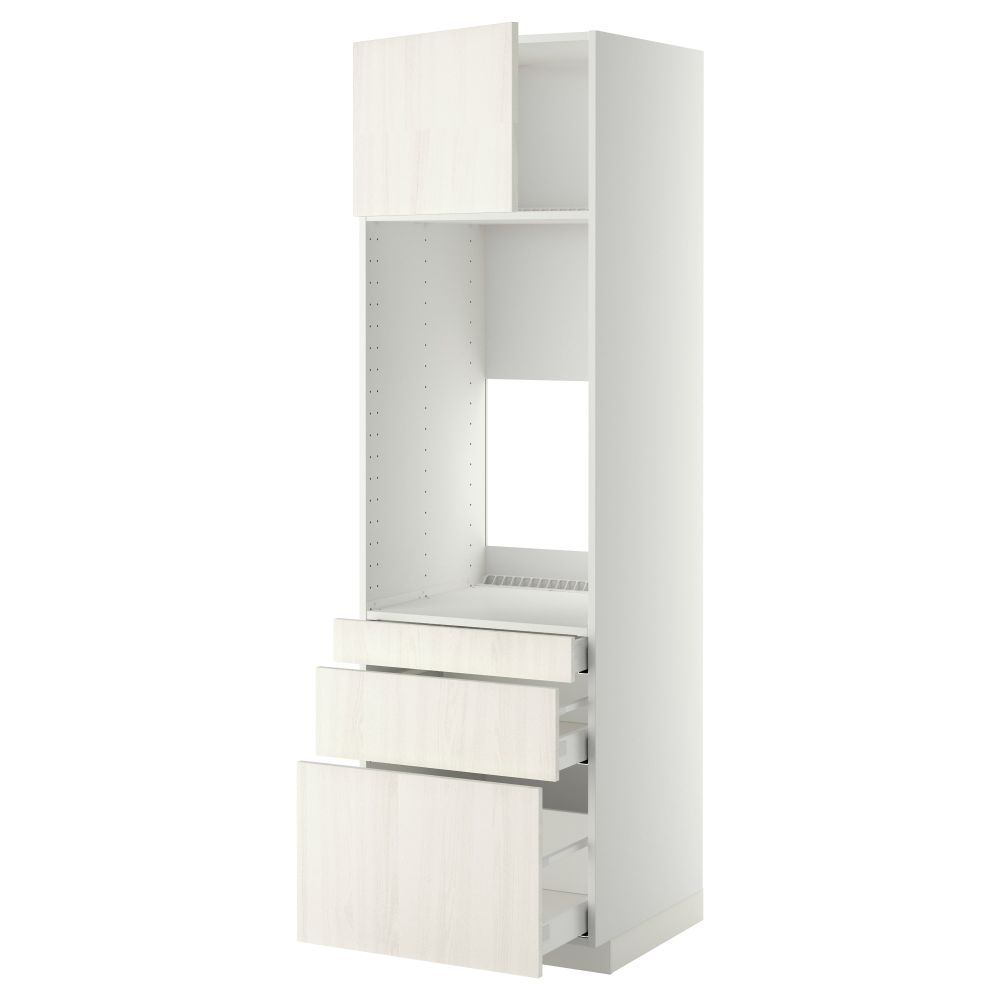 Высокий шкаф для двойной духовки, 3 ящика, дверца МЕТОД / МАКСИМЕРА, белый, Росдаль белый - схема-чертеж с размерами