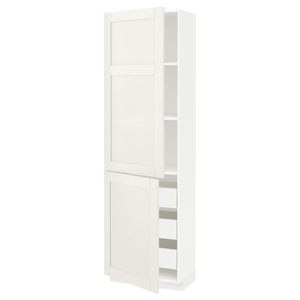 Высокий шкаф + полки, 3 ящика, 2 дверцы МЕТОД / ФОРВАРА, белый, Сэведаль белый - схема-чертеж с размерами