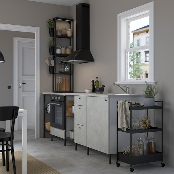 Кухня, 243x63.5x241 см, антрацит, под бетон IKEA BEGIVENHET БЕГИВЕНХЕТ 493.380.62 - фото 3