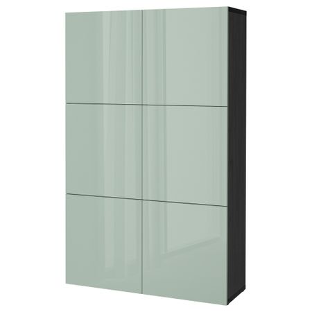 Комбинация для хранения с дверцами БЕСТО, черно-коричневый, Сельсвикен глянцевый/серо-зеленый светлый (120x40x192 см)