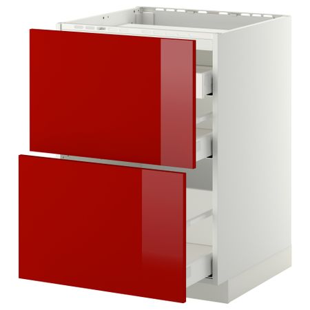 Напольный шкаф, 2 фронтальных панели, 3 ящика МЕТОД / МАКСИМЕРА, белый, Рингульт красный