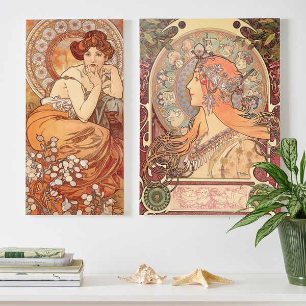 Картина на дереве, 2 шт., Женские образы IKEA ЛОКАБРУНН 904.657.59 - схема-чертеж с размерами