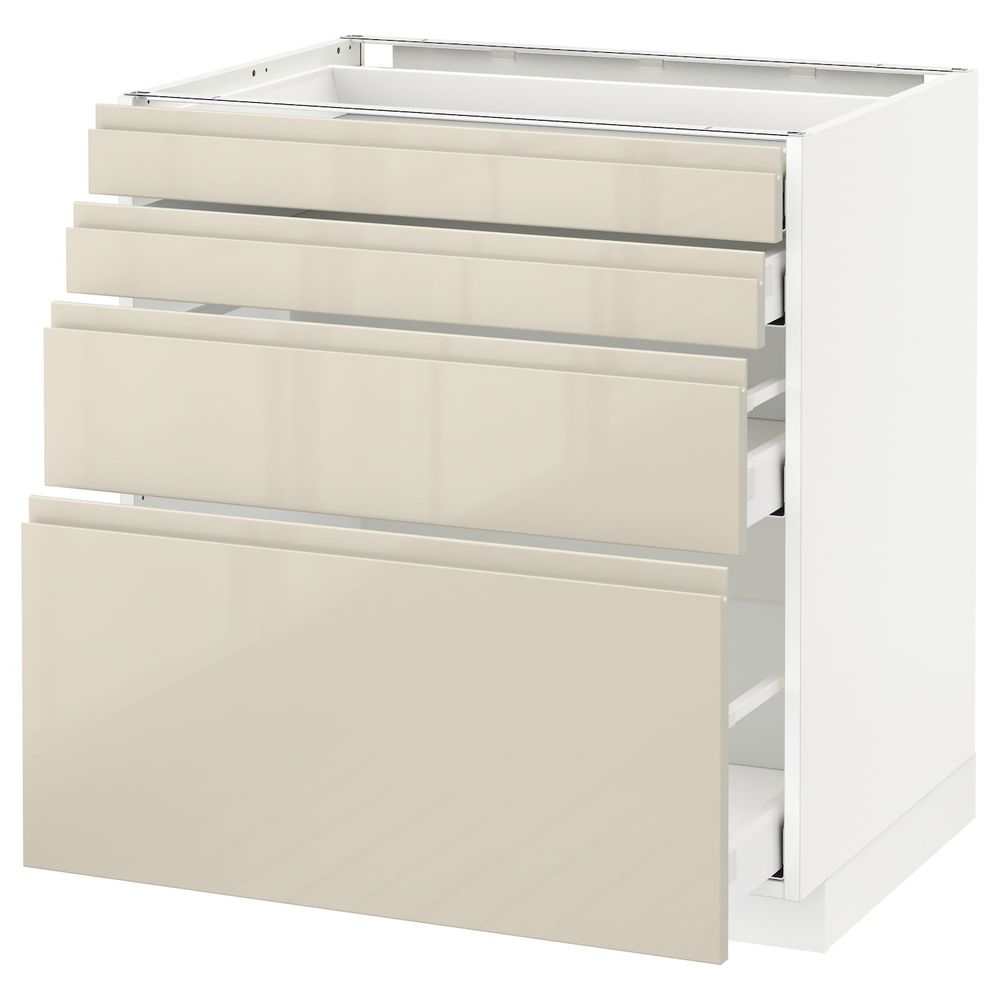 Напольный шкаф 4 фронтальных панели, 4 ящика, белый/Воксторп глянцевый светло-бежевый 80x60 см IKEA METOD МЕТОД / MAXIMERA - фото 1