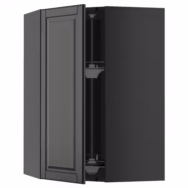 METOD Углов навесн шкаф с вращающ секцией - черно-серый/Bodbyn чёрный 68x100 см - фото 1