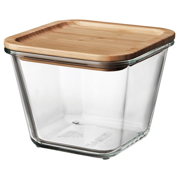 IKEA 365+ Контейнер для продуктов с крышкой - четырехугольной формы стекло/бамбук 1.2 л - фото 1