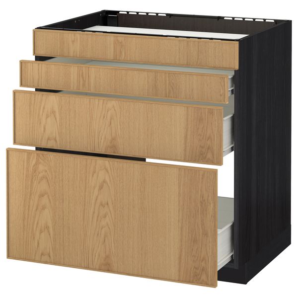 Напольный шкаф для духовки, 4фасада, 3 ящика МЕТОД / ФОРВАРА, черный, Экестад дуб - схема-чертеж с размерами