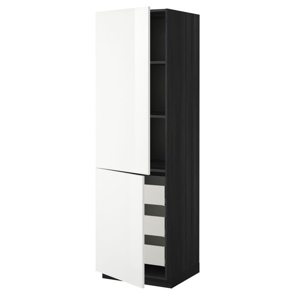 Высокий шкаф + полки, 3 ящика, 2 дверцы МЕТОД / МАКСИМЕРА, черный, Рингульт белый - фото 1