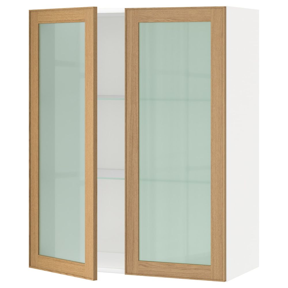 Навесной шкаф с полками, 2 стекло дв, белый/Экестад дуб 80x100 см IKEA METOD МЕТОД 092.255.90 - схема-чертеж с размерами