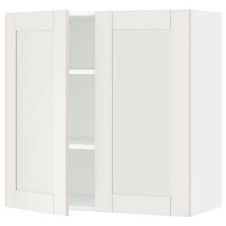 Навесной шкаф с полками, 2 дверцы МЕТОД, белый, Сэведаль белый