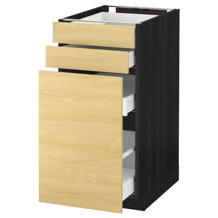 Напольный шкаф с выдвижными модулями, 2 фронтальные панели МЕТОД / МАКСИМЕРА, черный, Тингсрид береза
