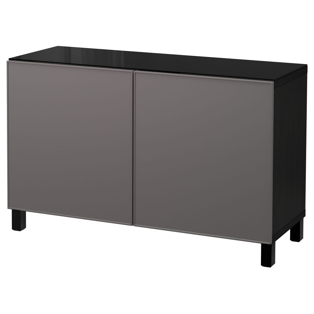 Комбинация для хранения с дверцами БЕСТО, черно-коричневый, Грундсвикен темно-серый (120x40x74 см) - фото 1