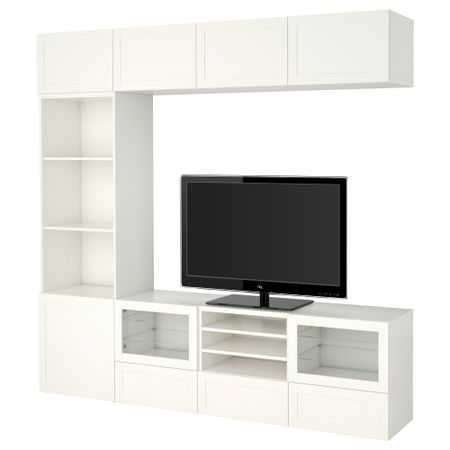 Шкаф для ТВ, комбинированный, стекляные дверцы БЕСТО, Ханвикен, Синдвик белый прозрачное стекло (240x40x230 см)