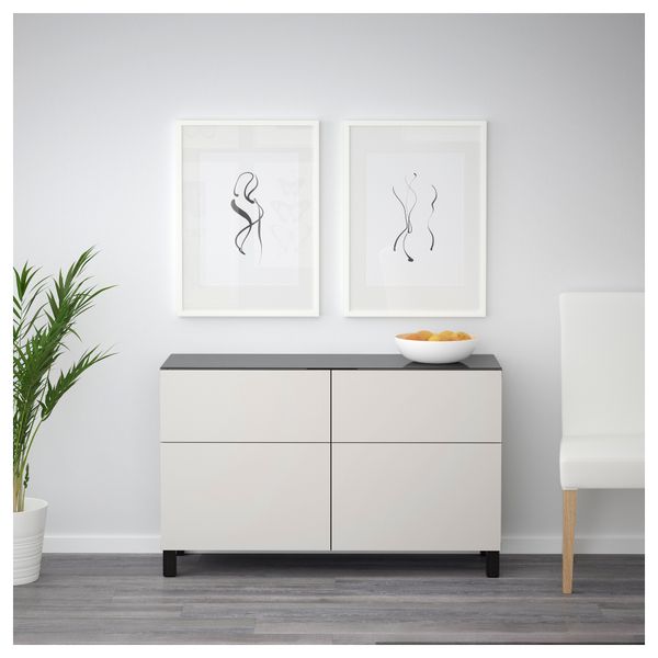 Комбинация для хранения с ящиками БЕСТО, черно-коричневый, Лаппвикен светло-серый (120x40x74 см) - схема-чертеж с размерами