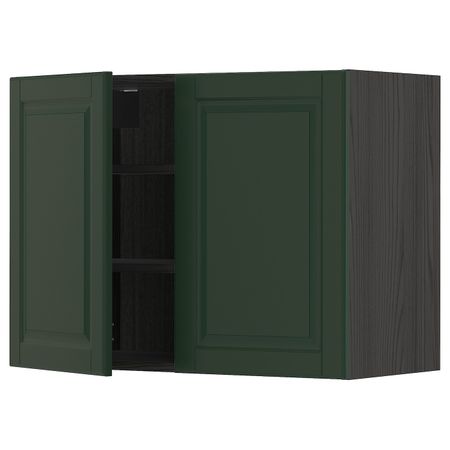 Навесной шкаф с полками/2дверцы, черный/Будбин темно-зеленый 80x60 см IKEA МЕТОД 893.132.05
