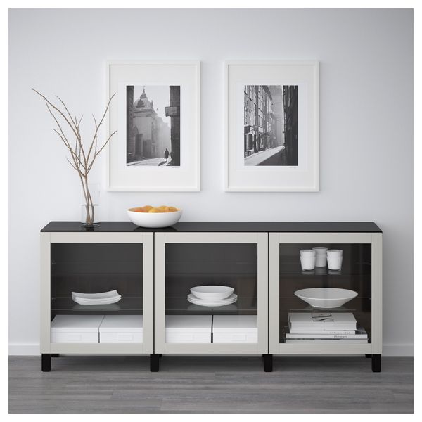 Комбинация для хранения с дверцами БЕСТО, черно-коричневый, Синдвик светло-серый прозрачное стекло (180x40x74 см) - схема-чертеж с размерами