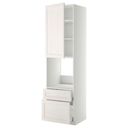 Высокий шкаф для духовки + дверь, 2 ящика МЕТОД / МАКСИМЕРА, белый, Лаксарби белый