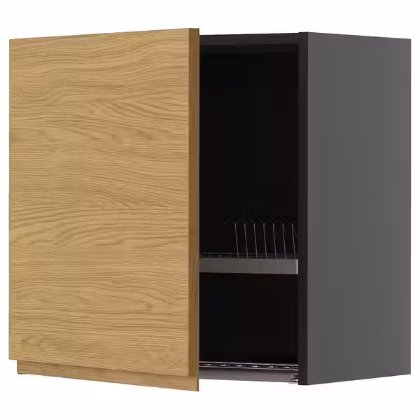 METOD Навесной шкаф с сушилкой - черно-серый/Voxtorp под дуб 60x60 см - фото 1