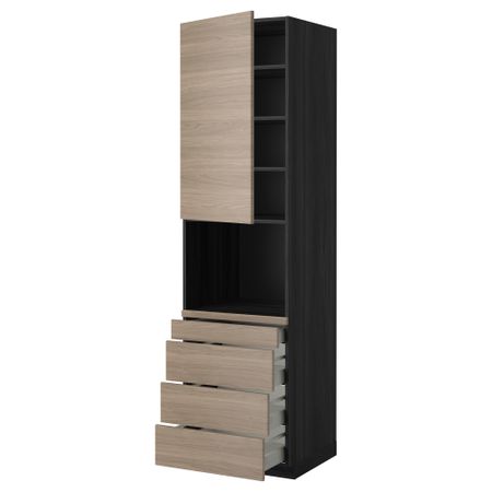 Высокий шкаф для комбинированния СВЧ, 4 ящика МЕТОД / МАКСИМЕРА, черный, Брокхульт светло-серый