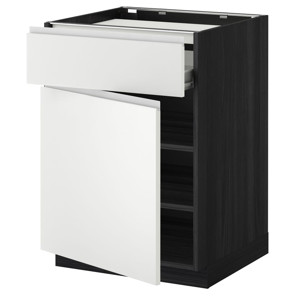 Напольный шкаф для варочной панели, ящик, полка, дверцы МЕТОД / ФОРВАРА, черный, Нодста белый - фото 1