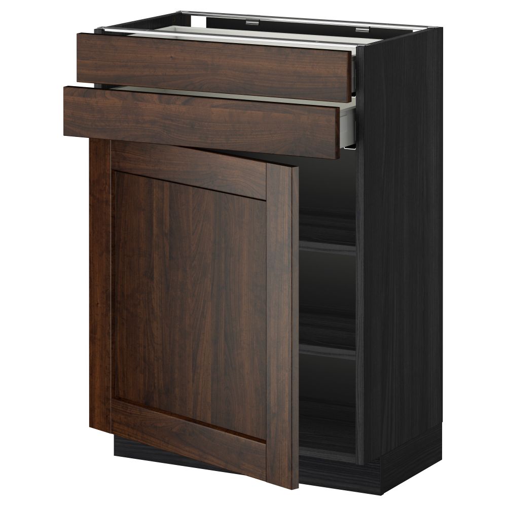 Напольный шкаф с дверцей, 2 ящиками МЕТОД / МАКСИМЕРА, черный, Эдсерум коричневый - схема-чертеж с размерами