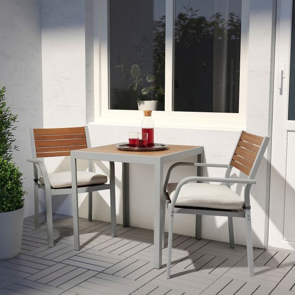 Садовый стол и 2 легких кресла, светло-коричневый/ФРЁСЁН/ДУВХОЛЬМЕН бежевый 71x71x73 см IKEA SJÄLLAND ШЭЛЛАНД 492.652.11 - фото 2