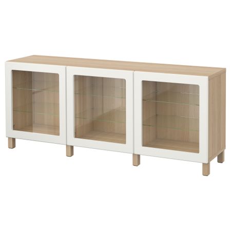 Комбинация для хранения с дверцами БЕСТО, под беленый дуб, Льюсвик белый (180x40x74 см)