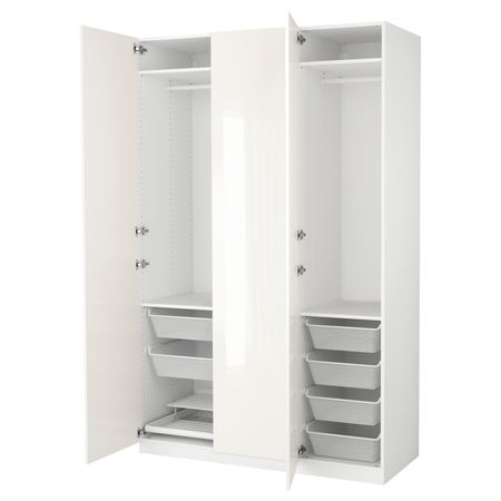 Гардероб, белый, Фардаль глянцевый/белый, 150x60x236 см IKEA ПАКС 792.488.33