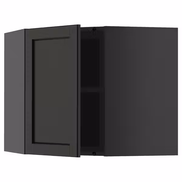 METOD Угловой навесной шкаф с полками - черно-серый/Lerhyttan черная морилка 68x60 см - фото 1