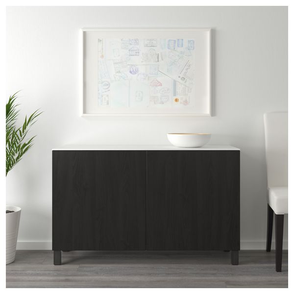 Комбинация для хранения с дверцами БЕСТО, черно-коричневый, Лаппвикен черно-коричневый (120x42x74 см) - схема-чертеж с размерами