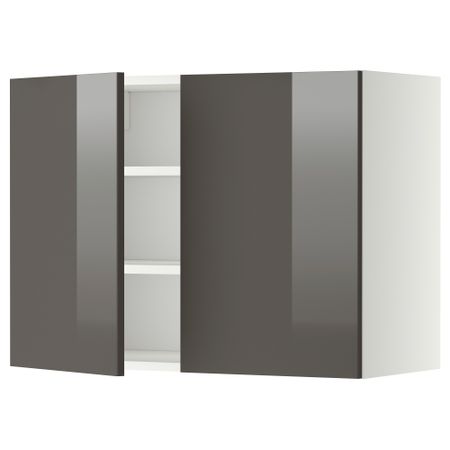 Навесной шкаф с полками, 2 дверцы МЕТОД, белый, Рингульт серый