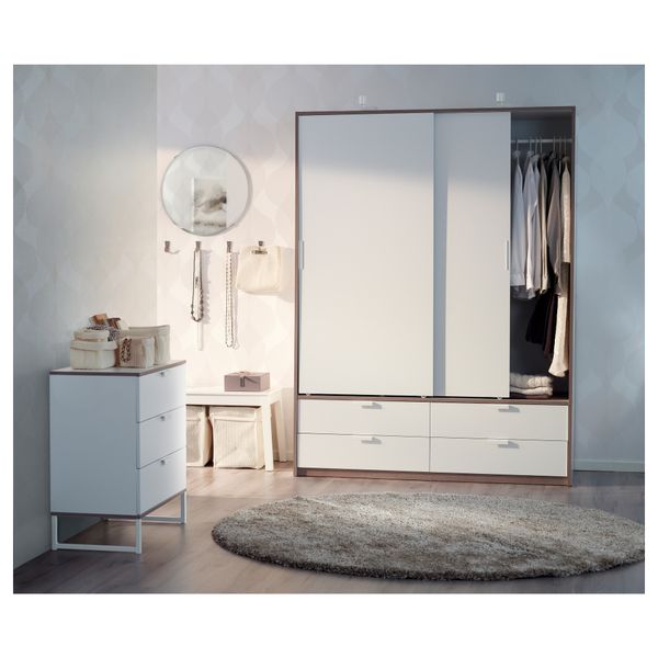 Гардероб с раздвижными дверцами/ 4 ящика ТРИСИЛ, белый, светло-серый (154x205 см) - фото 4