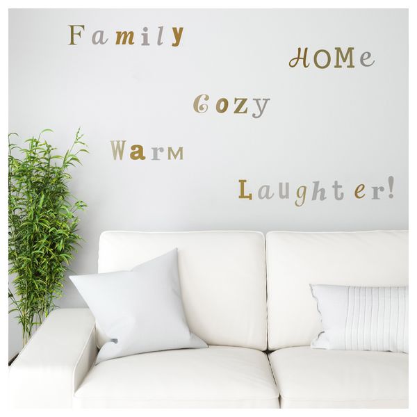 Декоративные наклейки КЛЭТТА, металлические буквы, золотистый/серебристый - схема-чертеж с размерами